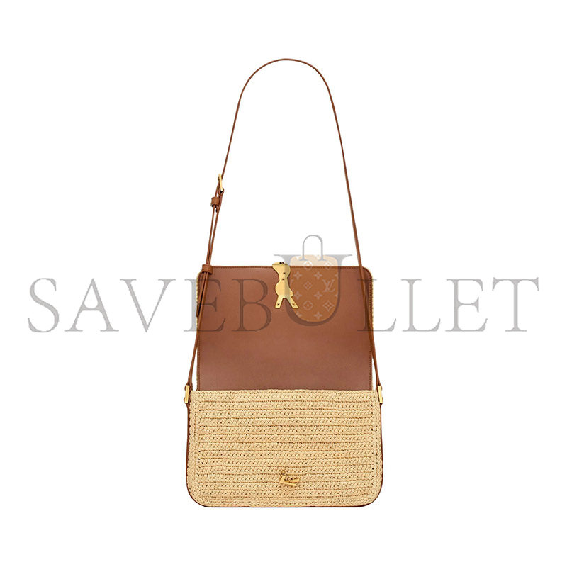 YSL SOLFERINO MEDIUM SATCHEL IN RAFFIA AND LEATHER 751506GAABN2080 (23*16*6cm)